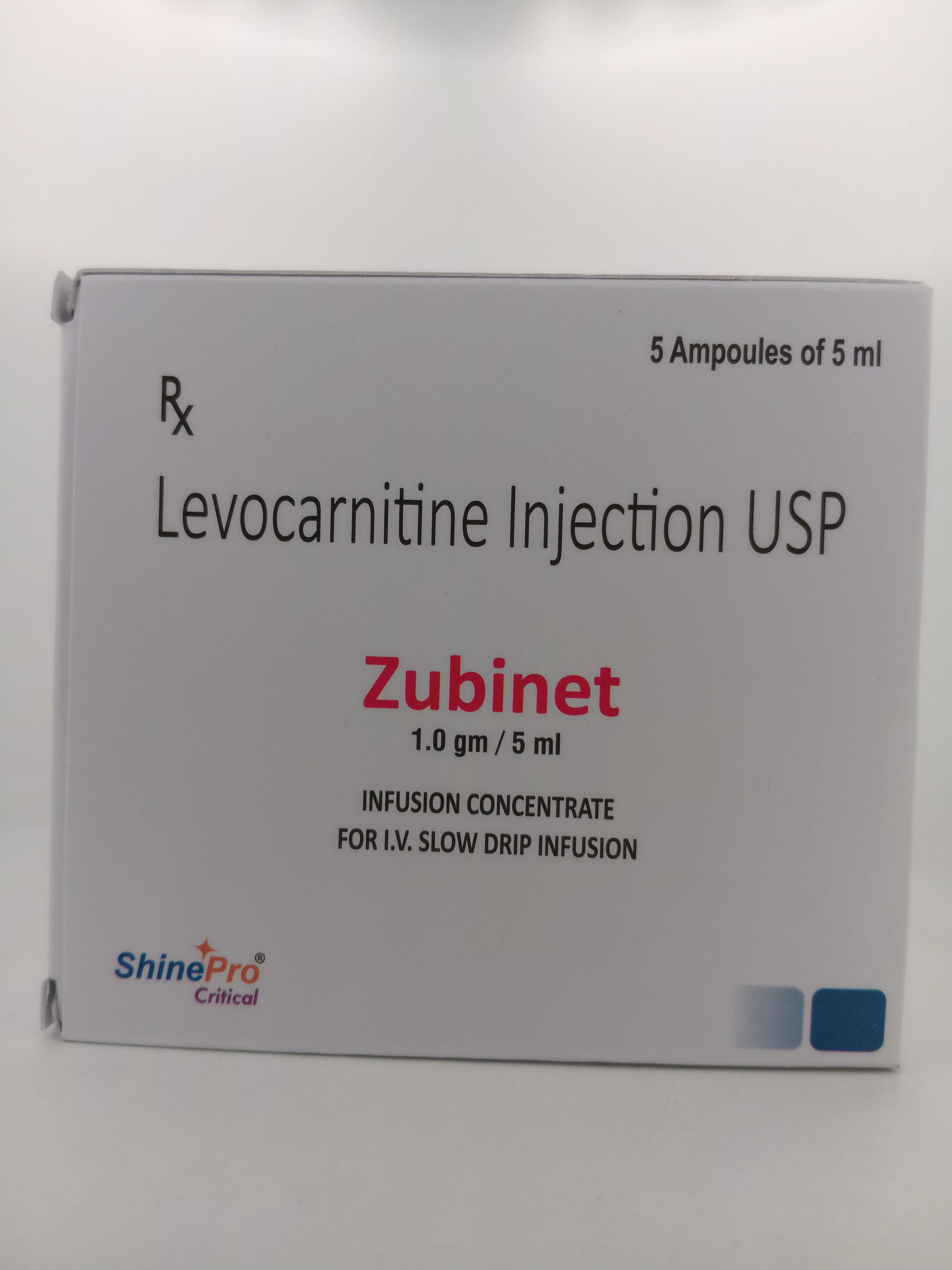 ZUBINET (Levocarnitine USP 1g/5mL) Oral Solution - 5x5ml Ampoules Per Box