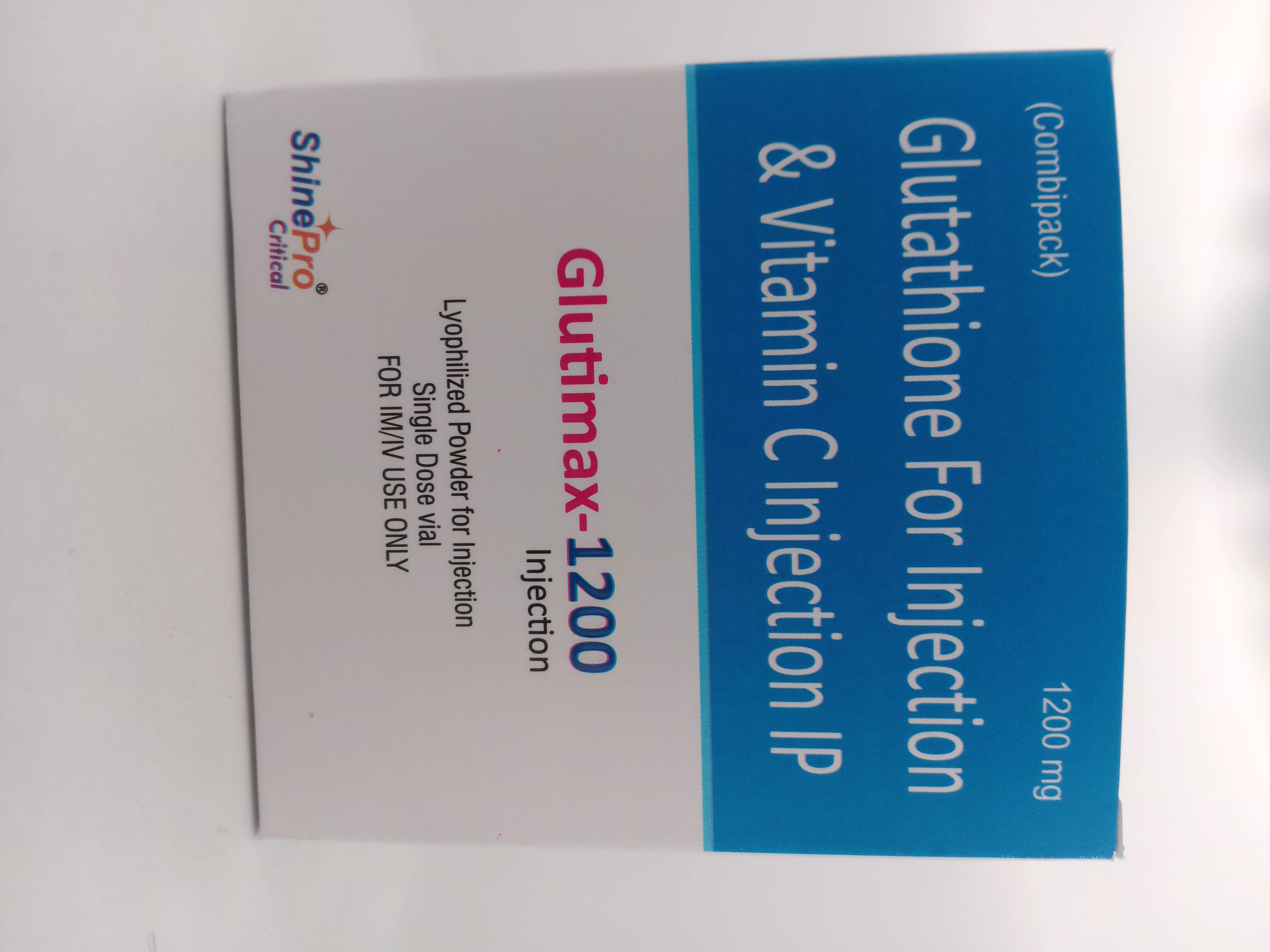 GLUTIMAX-1200 (Glutathione USP 1200mg + Vitamin C 500mg) Injection - 1 Combipack