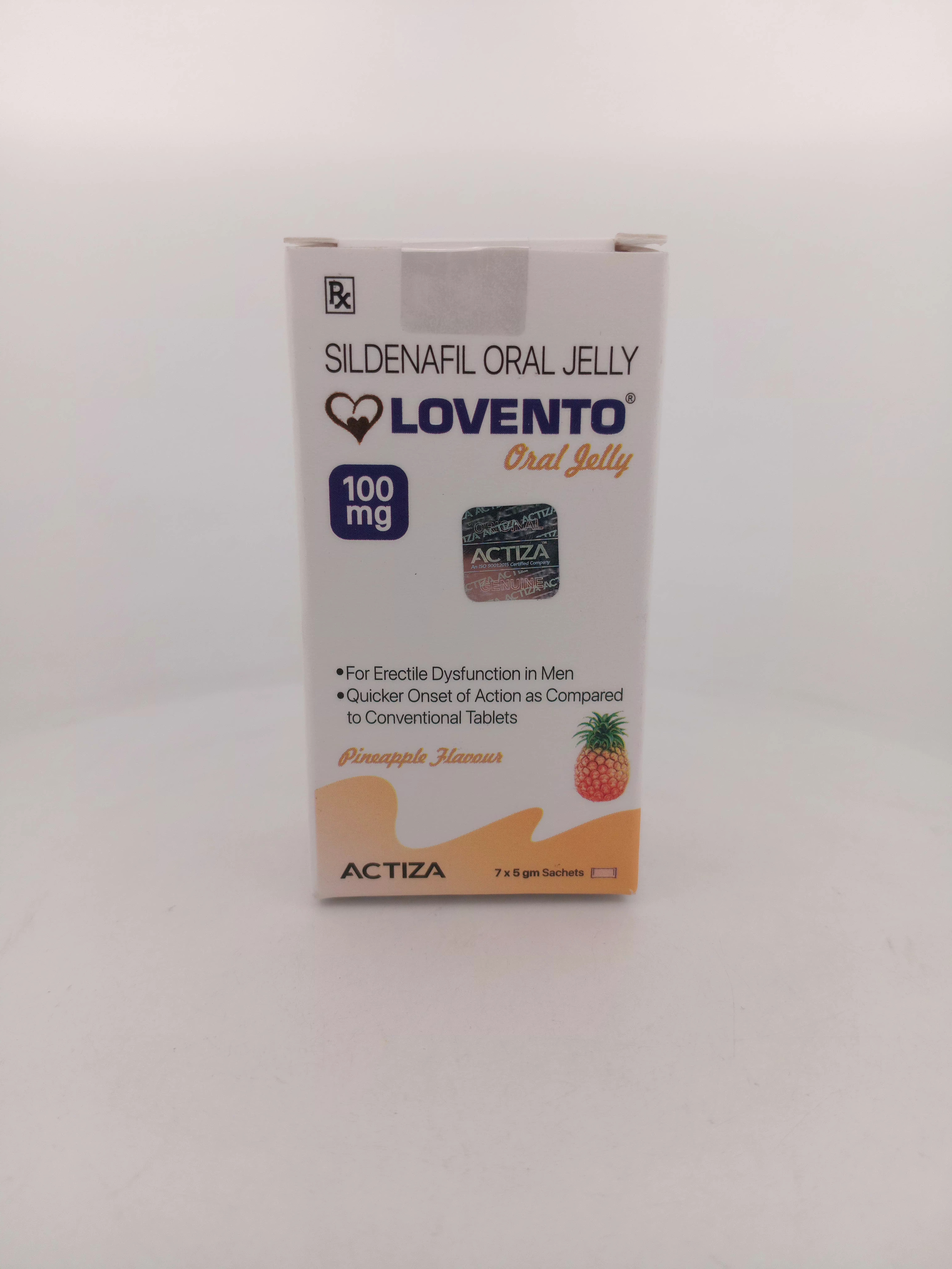 LOVENTO ORAL JELLY(Pineapple Flavour) (SILDENAFIL ORAL JELLY 100MG) - 7 Sachet Pack