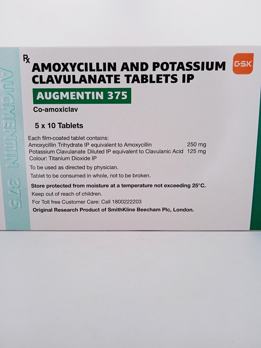 AUGMENTIN 375 MG 10 TABLETS | Amoxicillin & Clavulanic Acid.