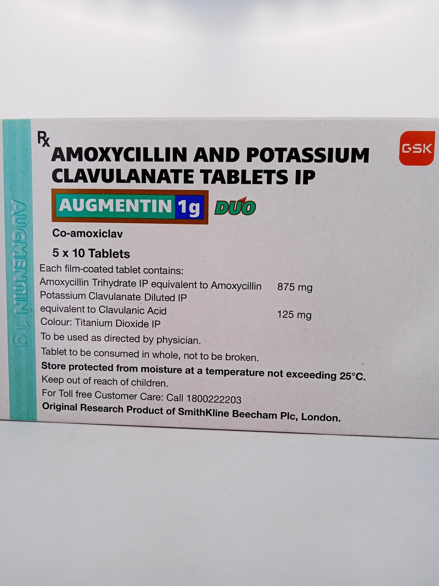 AUGMENTIN 1G DUO 1000 MG 10 TABLETS | Amoxicillin & Clavulanate.